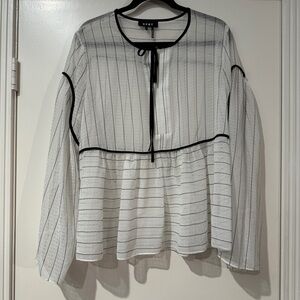 DKNY Women's White Sheer Peplum Blouse size XL